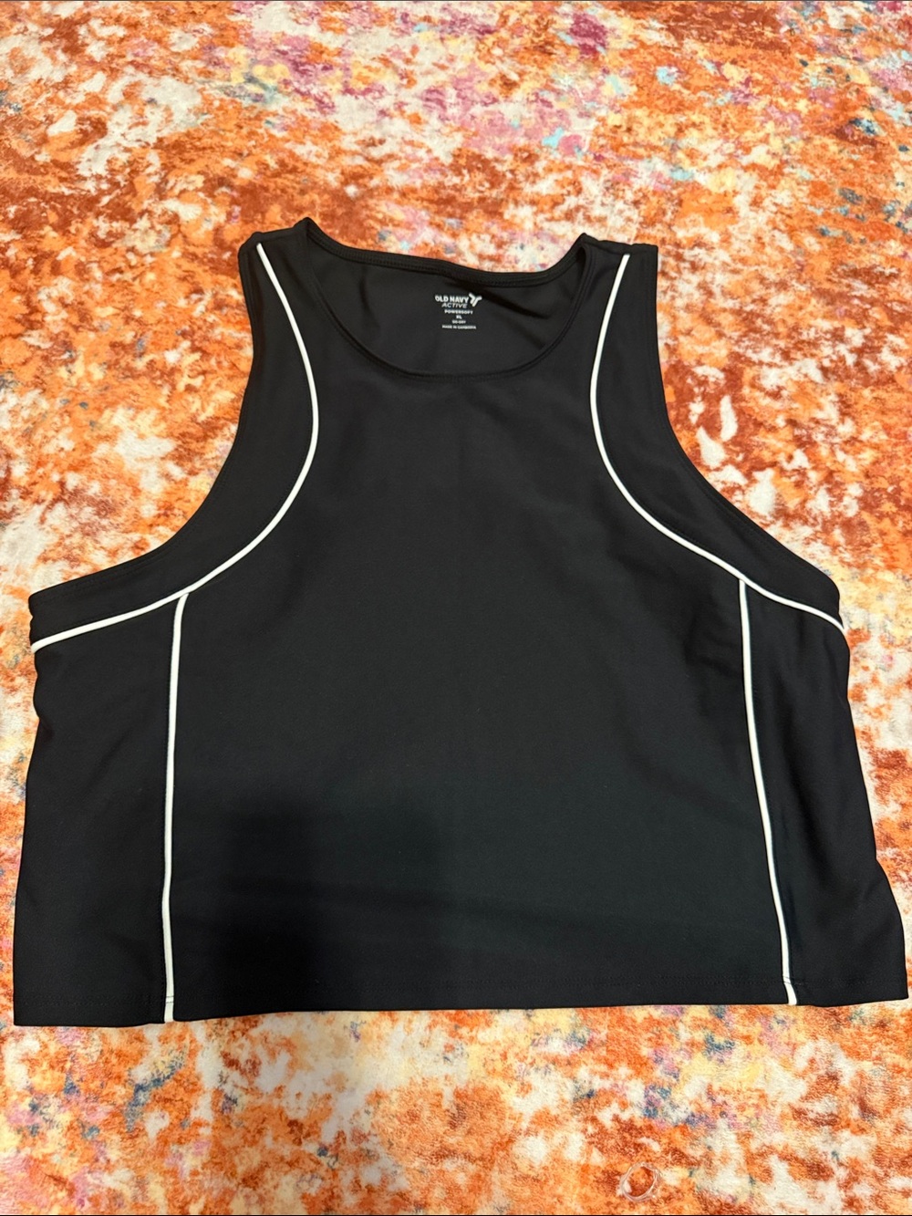 Old Navy Active Black Crop Tank with Contrast White Logo